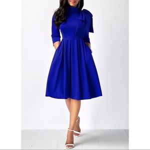 Bowknot Embellished Mock Neck Pocket Dress NWT